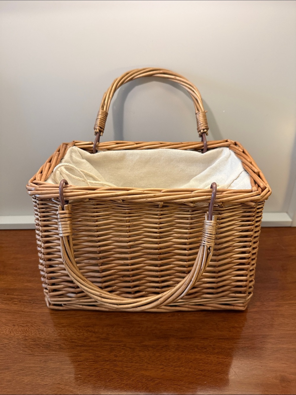 Woven Rattan Tote Bag in Natural with Cream Liner